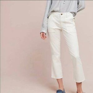 Anthropologie Cropped White Denim Utility Bootcut Jean